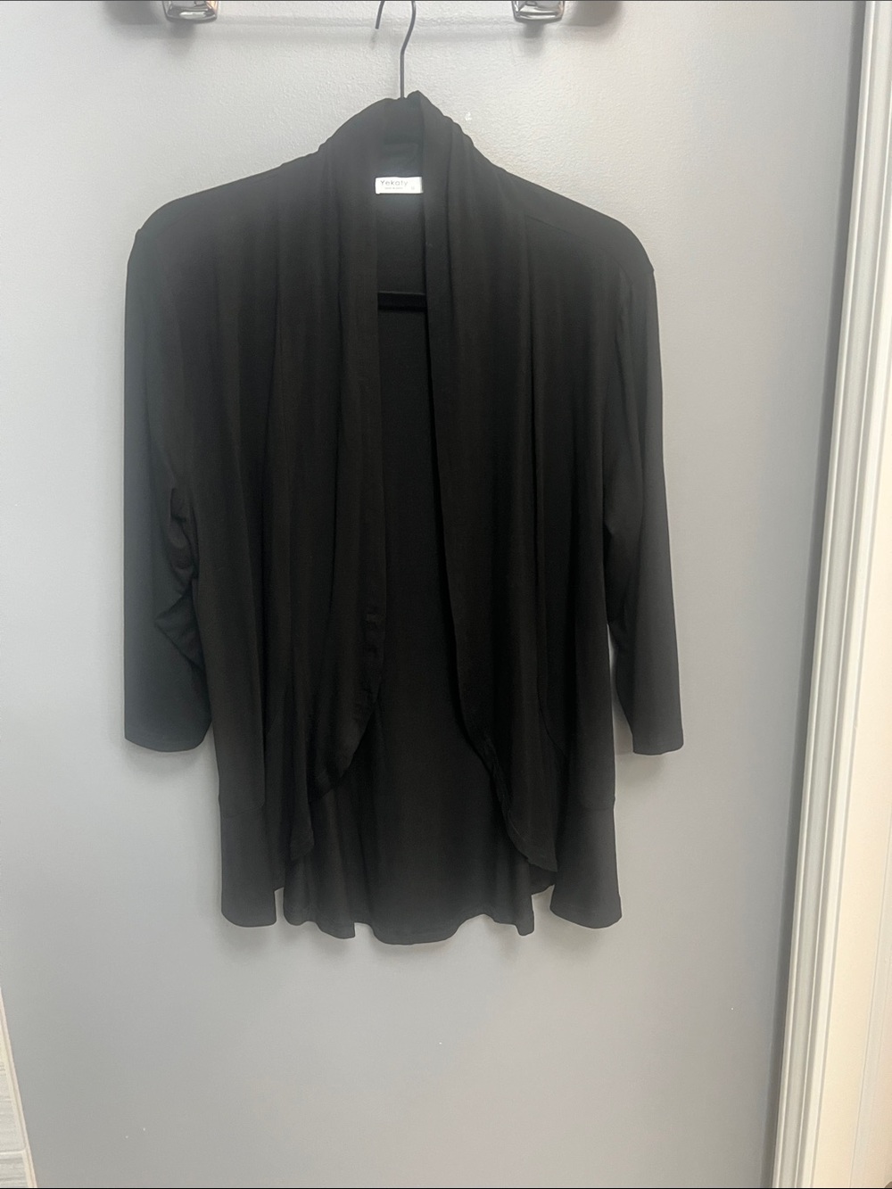 Black Draped Open-Front Cardigan Sweater